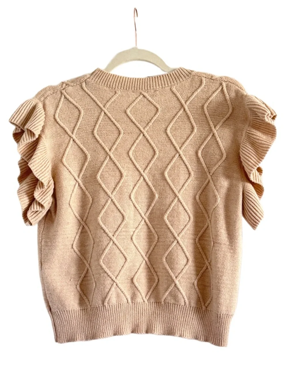 Gilli Cream Ruffle Sleeve Pom Pom Sweater Top Medium